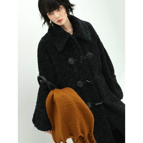 奢感长款泰迪卷毛绒外套女式早春保暖加厚牛角扣大衣wl52z