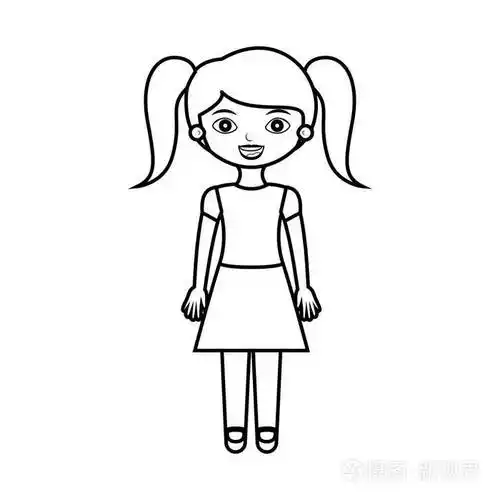 与马尾辫和裙子的漂亮女孩剪影插画-正版商用图片1r4tzw-摄图新视界