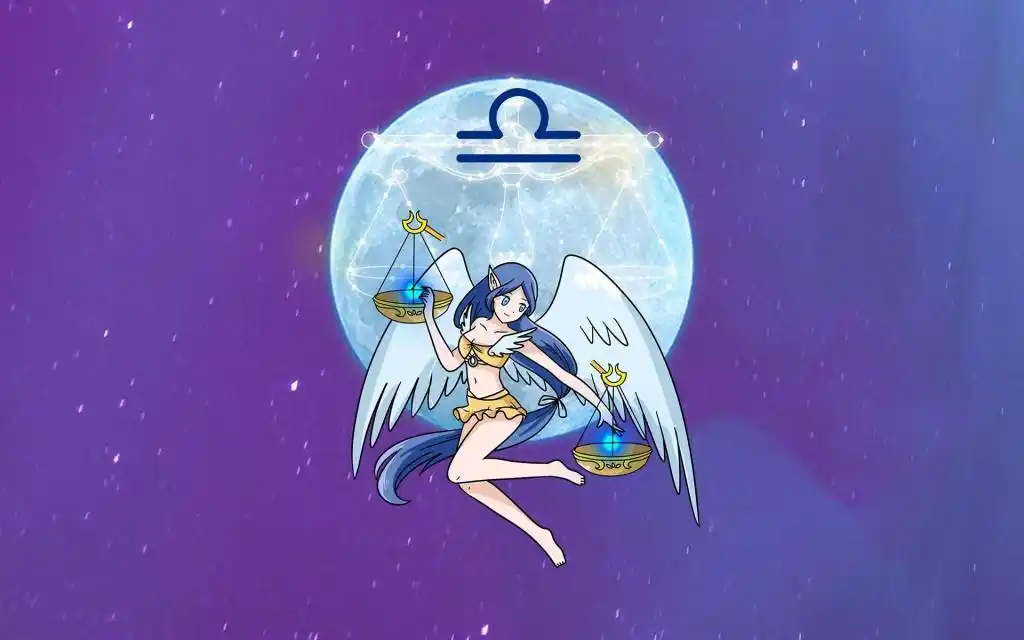 天秤座女孩星空背景创意插画,高清图片,电脑桌面-壁纸族