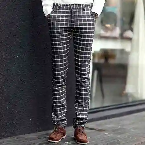 品牌男装2014秋季男士英伦格子休闲裤男士时尚直筒裤新品一件代发