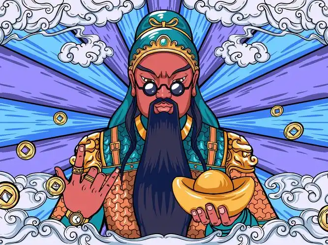 手绘国潮风关公人物原创插画海报国潮人物