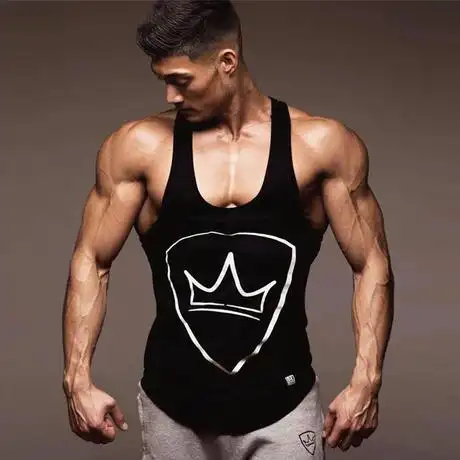 新款夏季肌肉男健身兄弟跑步训练修身透气棉印花运动无袖篮球背心