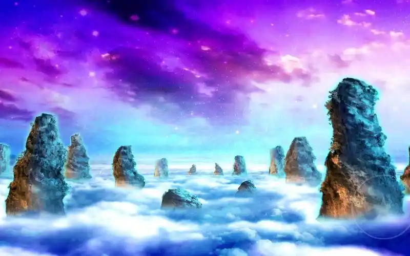 109 唯美梦幻的仙境风景 山顶的云海舞台背景动态视频_(new)