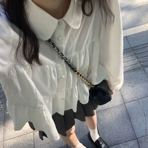 可爱娃娃领白衬衫女2024春季新款日系小清新外穿衬衣少女别致上衣