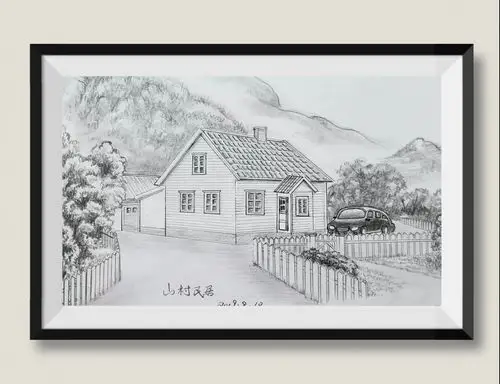 安英廷《风景铅笔画》