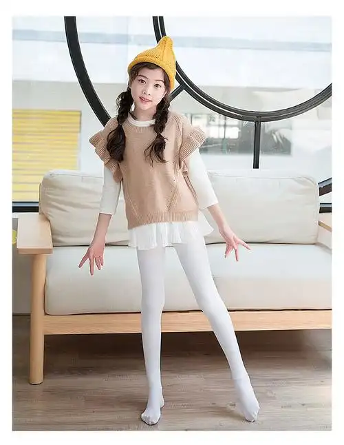 女孩子中厚一体裤幼儿园小学生练功袜加绒加厚白色踩脚l码身高1101