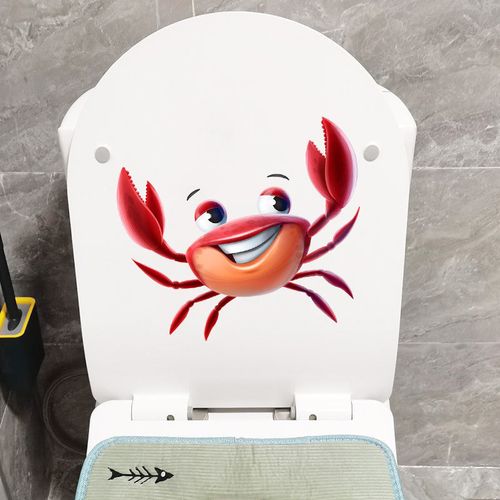 开心的螃蟹搞笑卡通马桶盖贴纸趣味图案卫生间厕所墙贴防水自粘