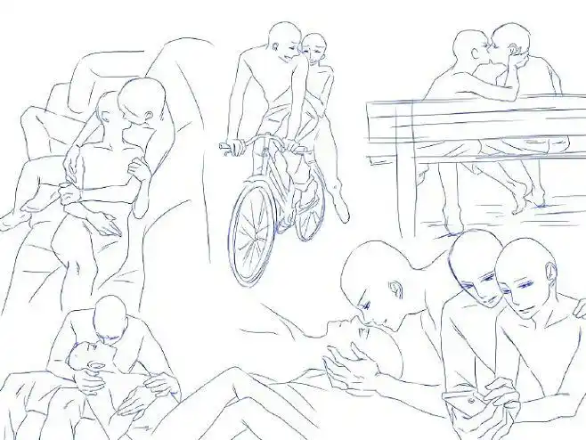 sai资源库动漫cp秀恩爱的姿势素材单人姿势到两人亲昵的小互动都很萌