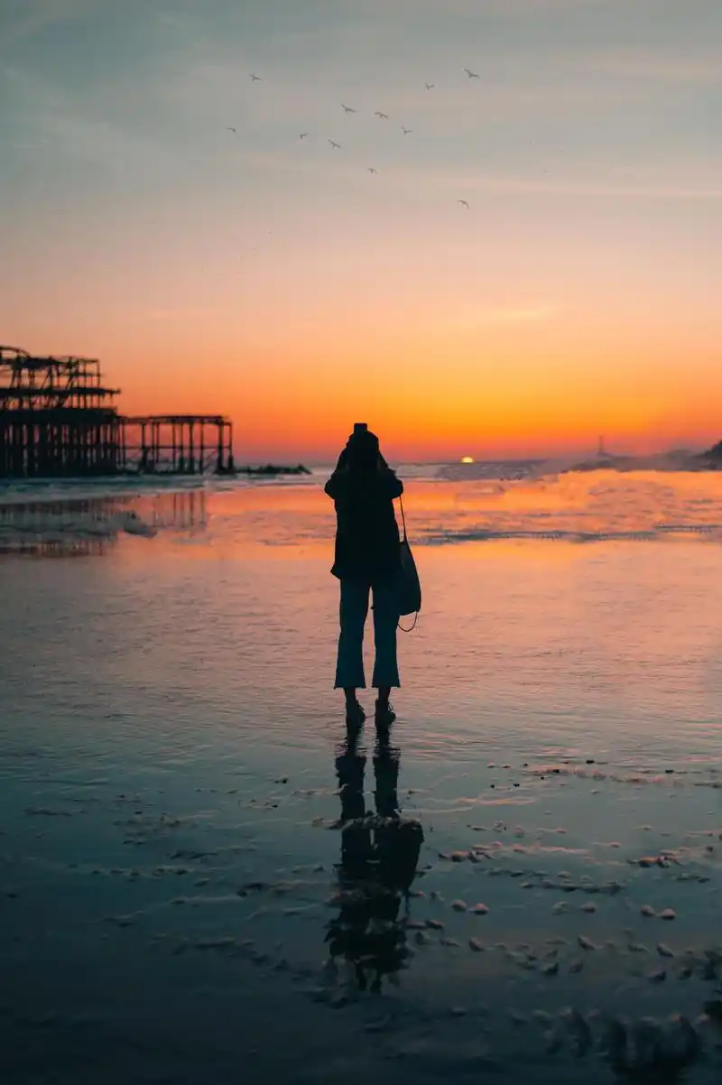 夕阳下的海边美女背影2560x1600分辨率下载,夕阳下的海边美女背影,高
