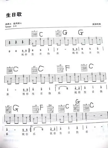 求生日歌的吉他六线谱,很急,麻烦各位啦