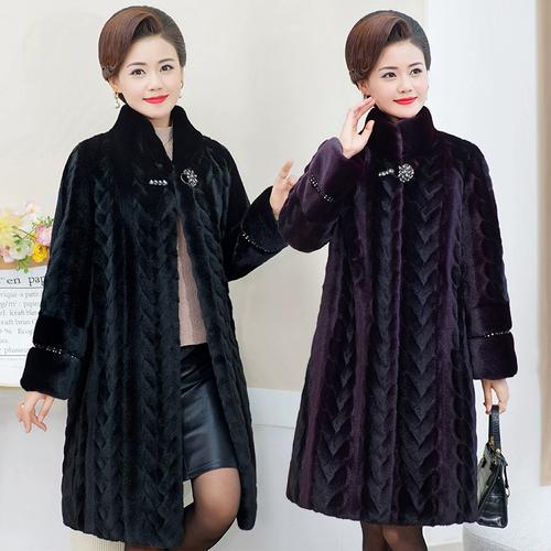 中老年女冬装时尚皮草外套中长款立领妈妈洋气水貂绒加厚保暖上衣