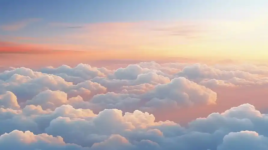 云朵蓝天中的夕阳落日晚霞白云风景图红色蓝色简约手绘唯美喷溅画笔