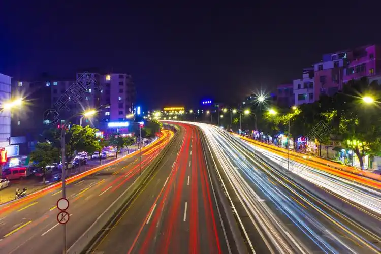 繁华城市夜景交通道路光线效果摄影素材