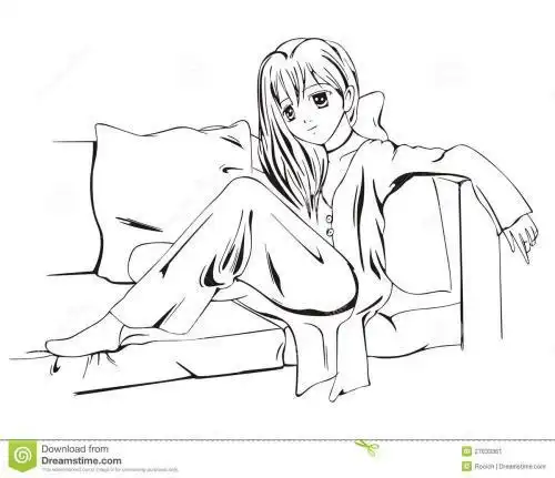 坐在沙发上的女孩简笔画