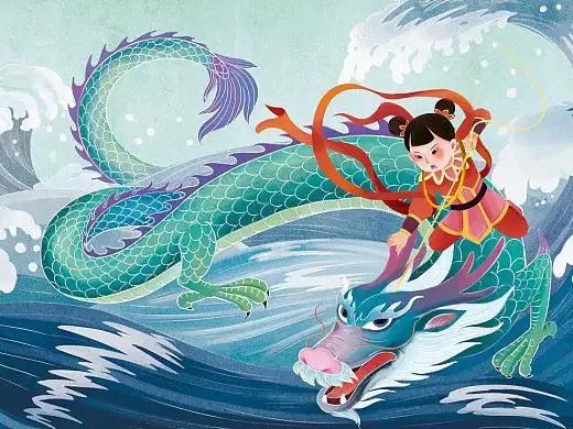 古风插画-哪吒闹海