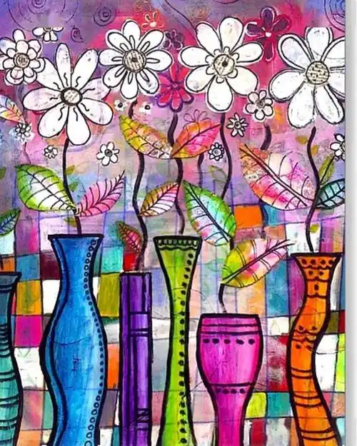 【彩色线描花卉】