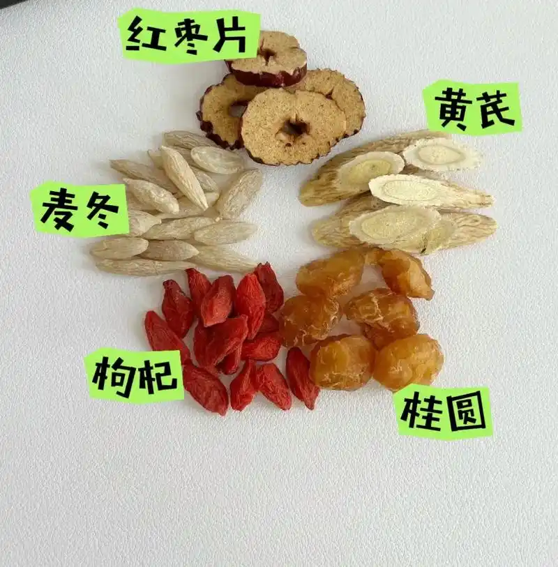 配料:黄芪,红枣,枸杞,桂圆,麦冬,每周喝3 - 抖音