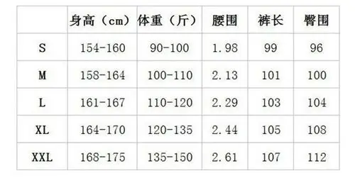 女裤尺码表