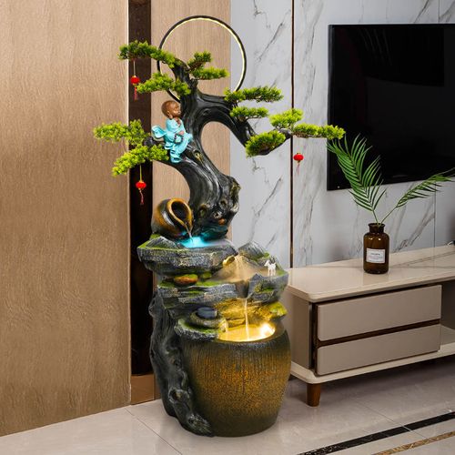 新中式禅意玄关招财流水摆件假山喷泉水景室内客厅阳台办公室落地