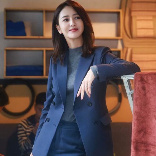 明星佟丽娅同款蓝色职业西装套装女外套显瘦面试工作服西服两件套
