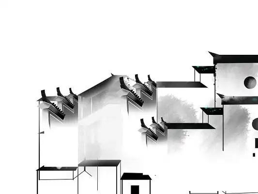 水墨风水墨元素古风房子简约水墨建筑元素水墨画png素材