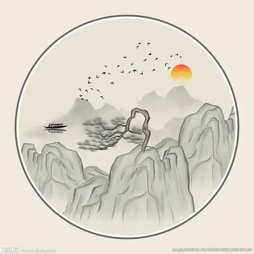 新中式写意水墨山水圆形装饰画