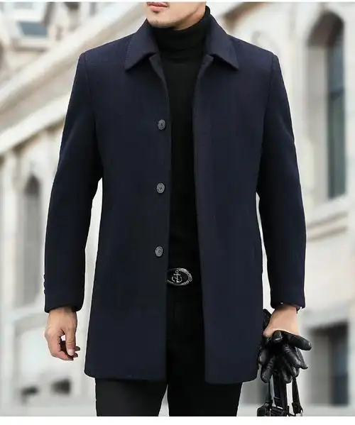 恒源祥冬季毛呢大衣中长款翻领商务羊毛外套中年男士羊绒呢子风衣 藏