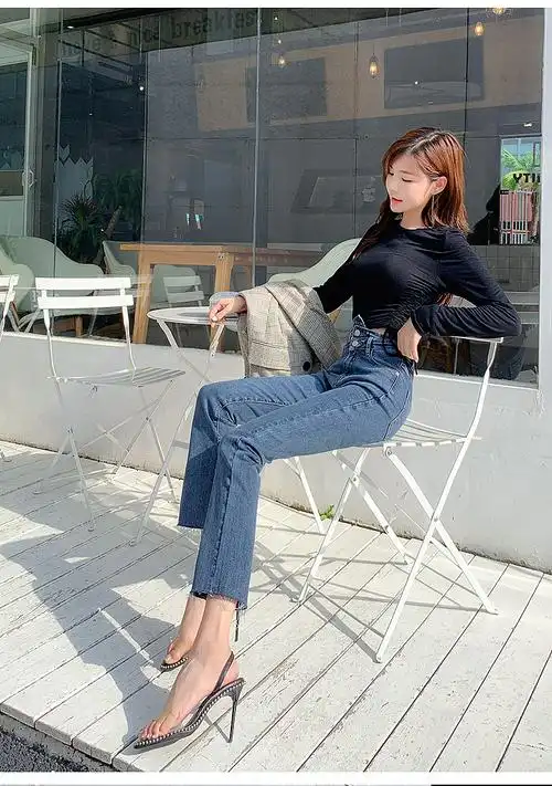 模特玲玲 牛仔裤拍摄 直筒牛仔裤拍摄 阔腿裤子摄影