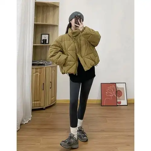 yr01583田原休闲舒适皮筋收下下摆宽版短款羽绒服羽绒服