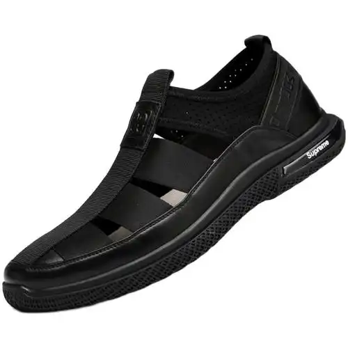 男士凉鞋真皮2021夏季新款韩版商务休闲镂空透气洞洞包头皮鞋男潮