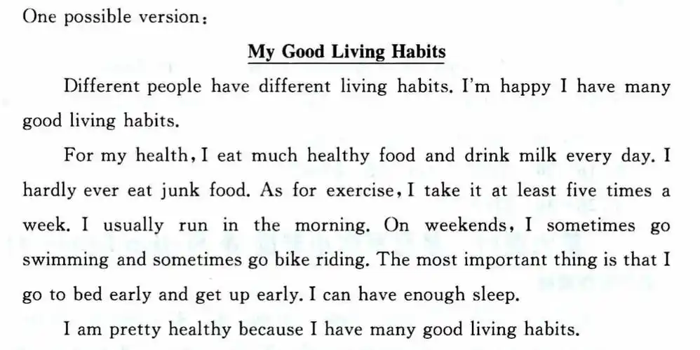 第五节书面表达(满分15分)my good living habits提示:在日常生活中