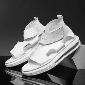 潮牌高帮凉鞋男真皮白色洞洞鞋增高厚底气垫鞋防滑个性百搭沙滩鞋