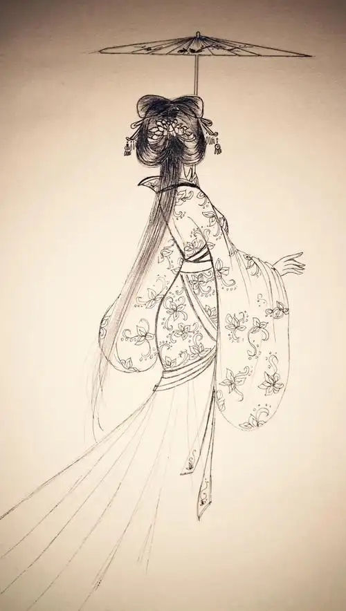 手绘古风女子线稿