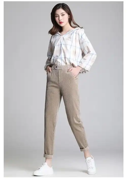 施悦名 复古简约哈伦裤女 修身宽松休闲裤子女式韩版净版萝卜裤女式