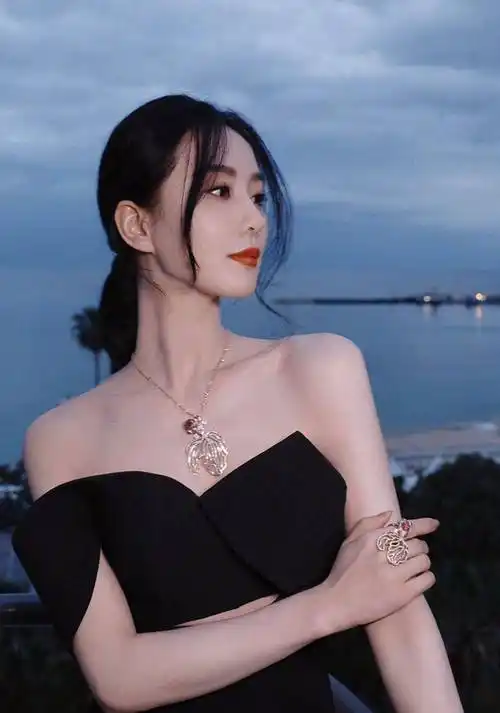 刘诗诗黑色抹胸连衣裙优雅时尚写真_气质_当红