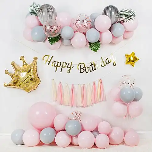 宝宝1周岁生日布置满月30天百日宴网红气球链装饰儿童派对背景墙2