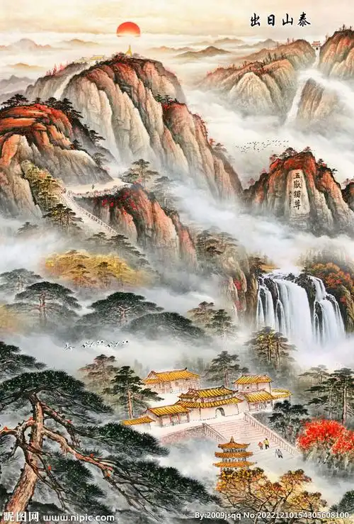 泰山日出国画山水玄关画