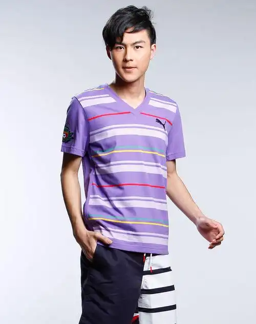 彪马puma青紫色底彩条v领短袖t恤55538401_唯品会