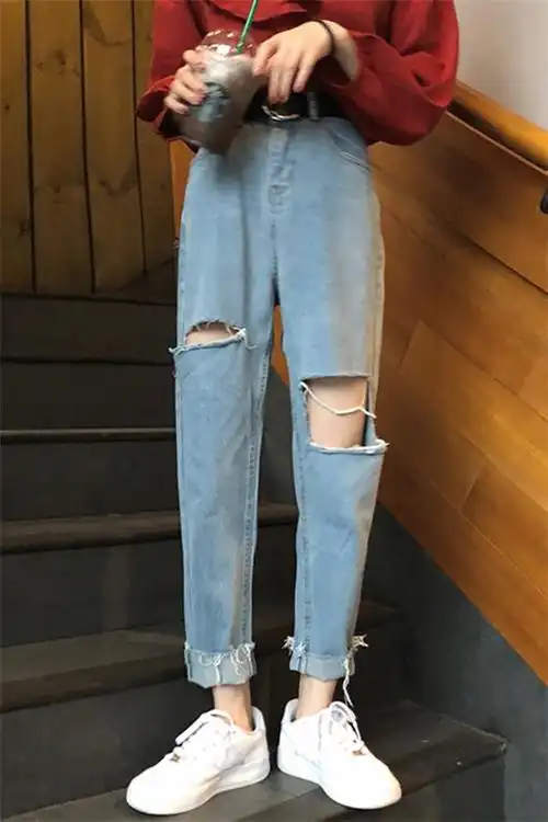 彩绘破洞牛仔裤