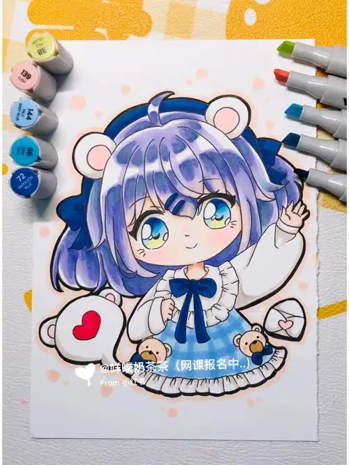 绘画  #寻找小红书绘画大神  #马克笔  #q版人物  #动漫女生头像