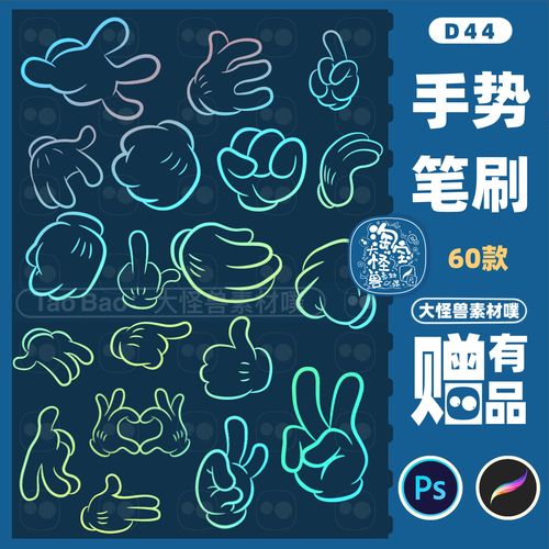 procreate笔刷ps笔刷手势动作可爱胖手卡通动漫动作线稿绘画辅助
