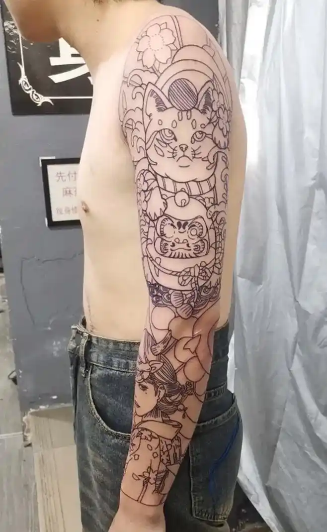 线条纹身 #花臂男图案  - 抖音