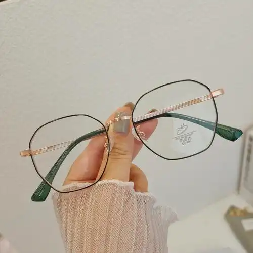 多边金属大框绿色近视眼镜女可配度数小红书网红素颜显瘦眼镜架男