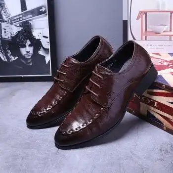 新款男士高端轻奢品牌男鞋山羊皮鞋男系带商务正装鞋后跟增高德比鞋小
