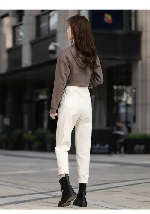 牛仔裤薄款米白色裤子女春秋新款哈伦裤高腰休闲裤女直筒萝卜裤显瘦 8