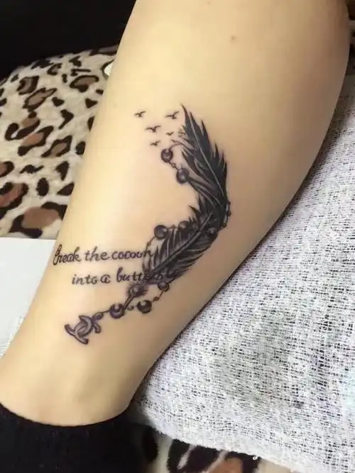 小腿羽毛纹身_纹身图案手稿图片_陈秀丽的纹身作品集