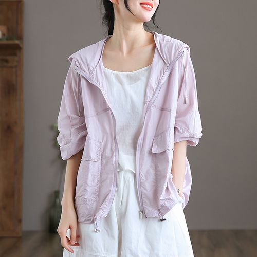 dza纯色轻薄款防晒衣服2022夏季新款女士休闲短外套宽松大码上衣