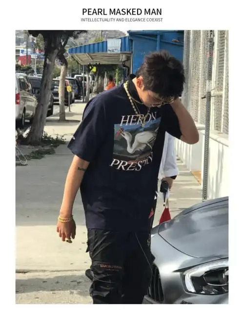 中国新说唱吴亦凡同款短袖 仙鹤印花t恤嘻哈男女潮牌上衣ins超火