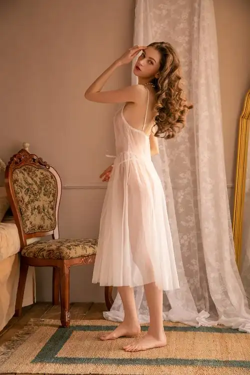 仙气薄纱吊带裙私房蕾丝少女透视性感诱惑居家睡裙睡袍 情趣内衣