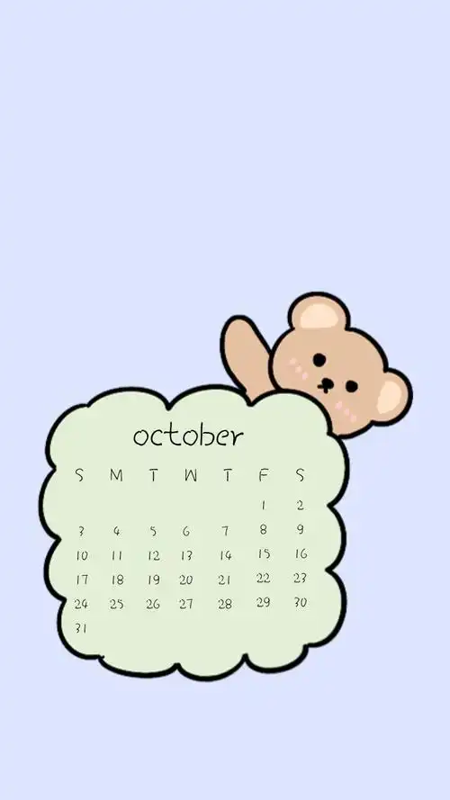 插画卡通清新可爱十月日历手机壁纸